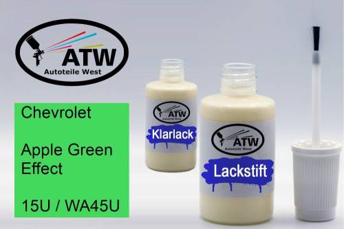 Chevrolet, Apple Green Effect, 15U / WA45U: 20ml Lackstift + 20ml Klarlack - Set, von ATW Autoteile West.